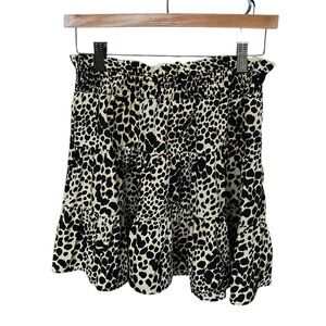 Topshop Black and Cream Leopard Mini Skirt, Size Small